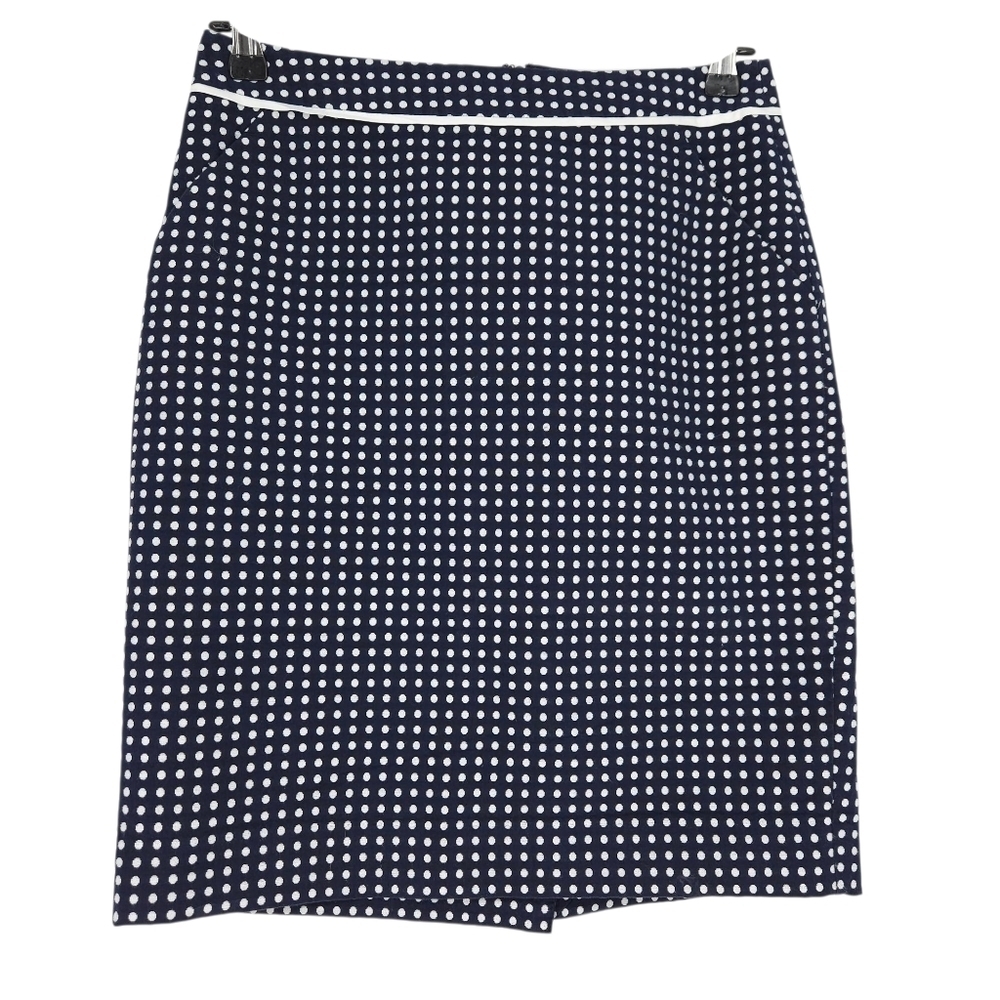 The Limited Straight Pencil Skirt Navy Blue Polka Dot Zip Back Pockets 2